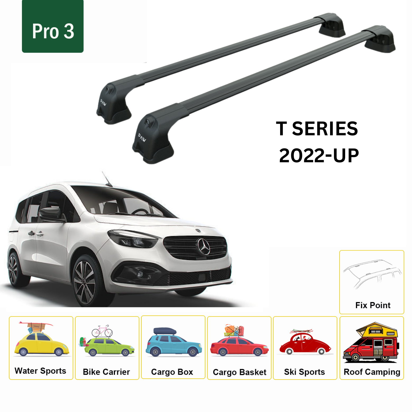 For Mercedes Benz T 2022-Up Roof Rack Cross Bars Metal Bracket Fix Point Alu Black For Mercedes Benz T 2022-Up Roof Rack Cross Bars Metal Bracket Fix Point Alu Black